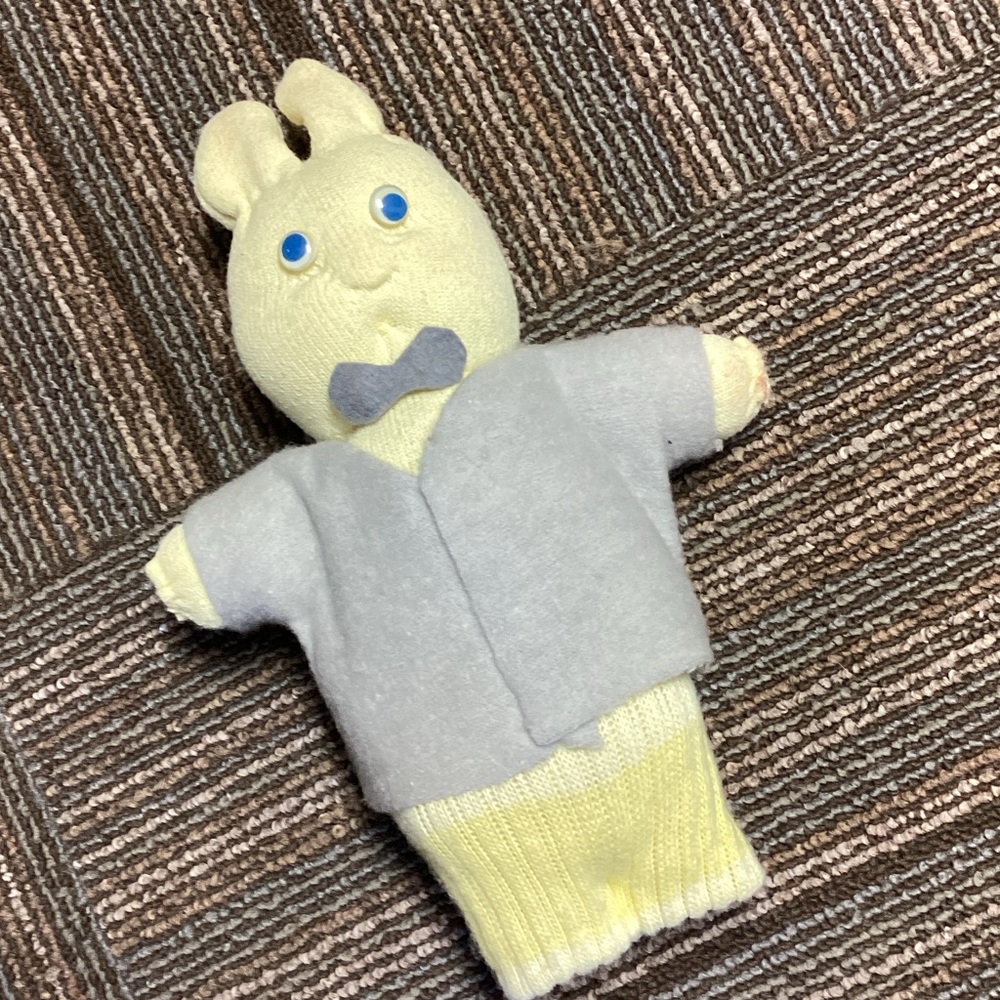 Plush Yellow Bunny with Gray Jacket - Kids Toy